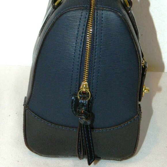 Coach Navy Textured Patent Leather Boston Bag - Picture 5 of 11